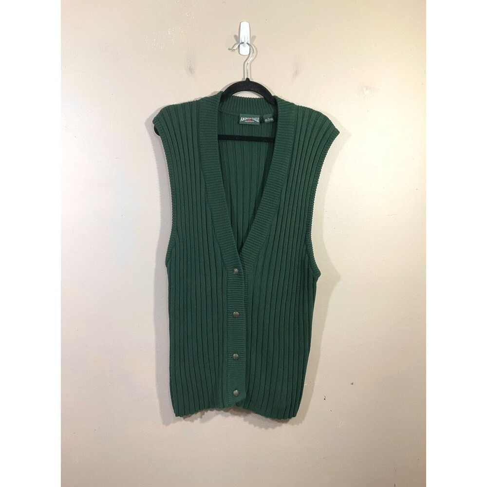 Vintage American Eagle Womens Sweater Vest L Green 80s Academia Preppy Teacher
